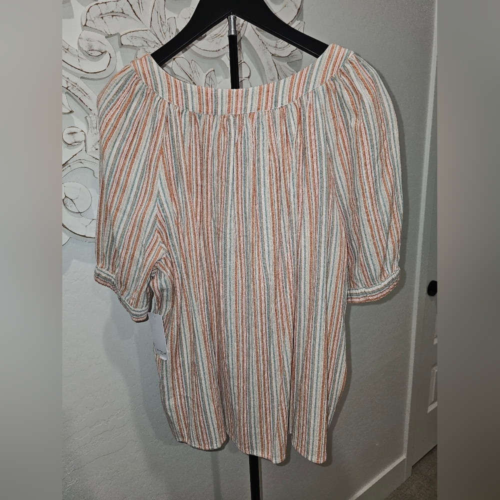 NWT 100% Cotton Westbound Multicolor Striped Blouse - 1 & 2X - Picture 3 of 6